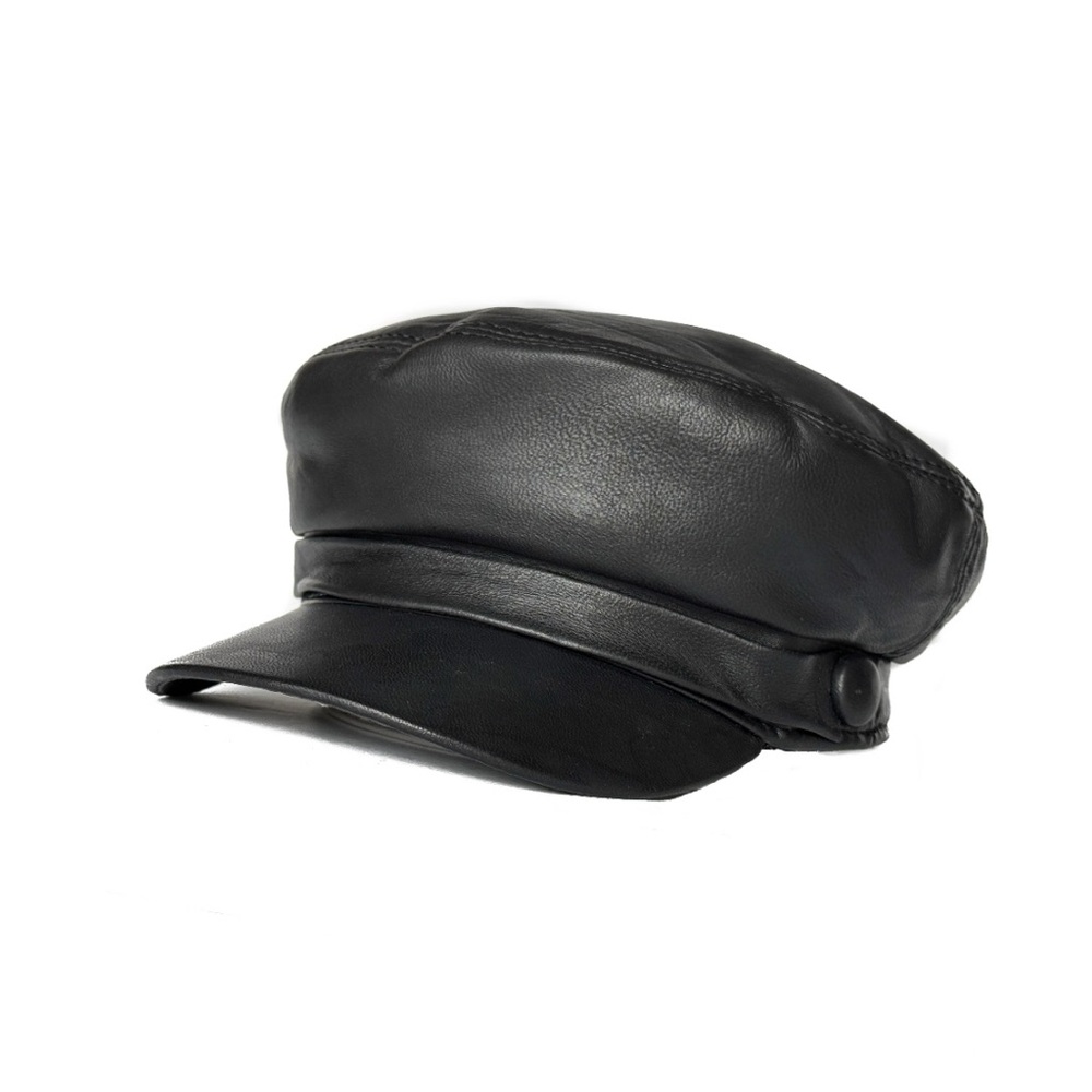 Real Lambskin Leather Women’s Captain Sailor Newsboy Black Cap Cabbie Beret
